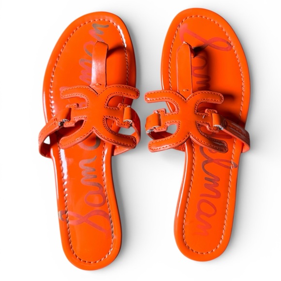 Sam Edelman Carter Orange Leather Flat Sandals Women’s 7.5 - Picture 2 of 11